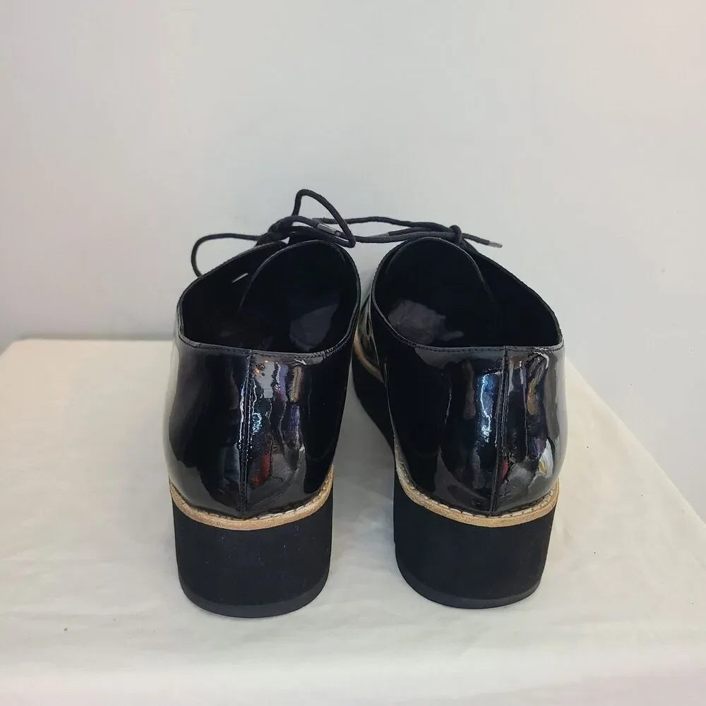 Eileen Fisher Eddy Black Patent Leather Platform Oxfords Sz 11 Corporate Goth